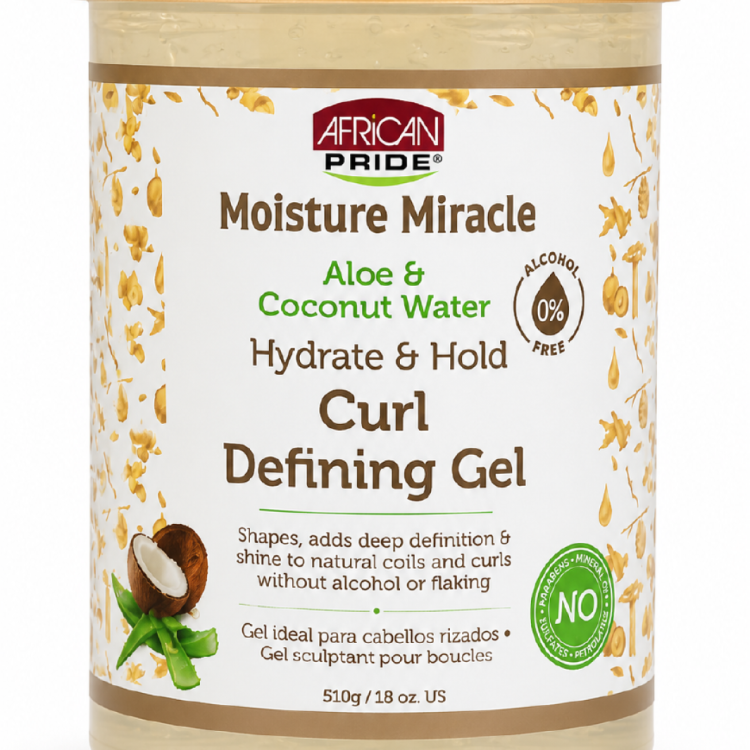 AFRICAN PRIDE MOISTURE MIRACLE ALOE & COCONUT WATER CURL DEFINING GEL 18OZ 510G