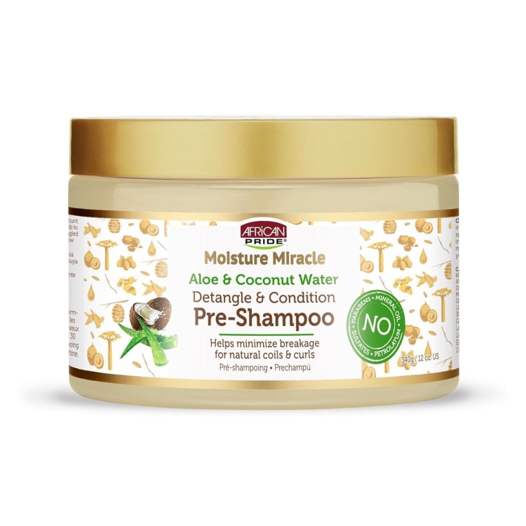 African Pride Moisture Miracle Aloe And Coconut water Detangle & Condition Pre-Shampoo 340g