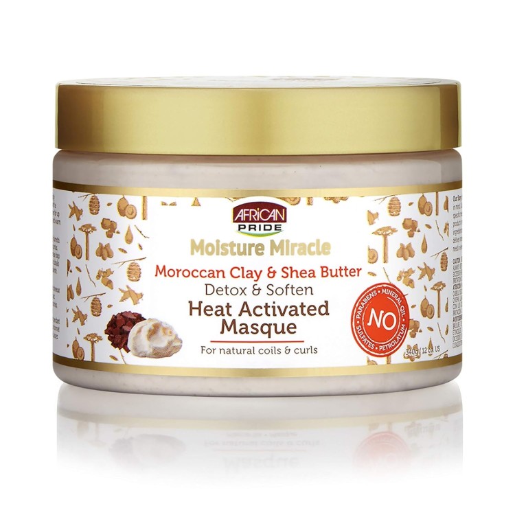 African Pride Moisture Miracle Moroccan Clay & Shea Butter Detox &n Soften Heat activated Masque 340g