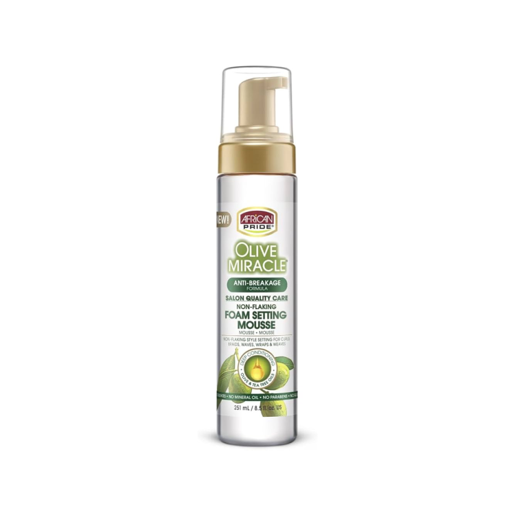 AFRICAN PRIDE OLIVE MIRACLE NON-FLAKING FOAM SETTING HAIR MOUSSE 251ML 8.5oz