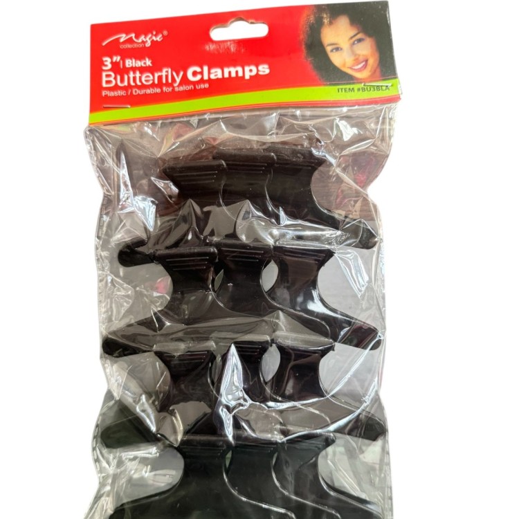 Professional Black Butterfly Hair Clamps (3-Inch)