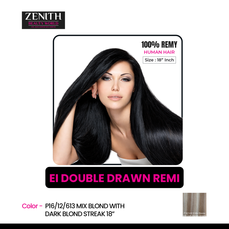 EI DOUBLE DRAWN LUMIERE REMI HAIR- P16/12/613 - MIXED BLONDE WITH DARK BLONDE STREAKS 18