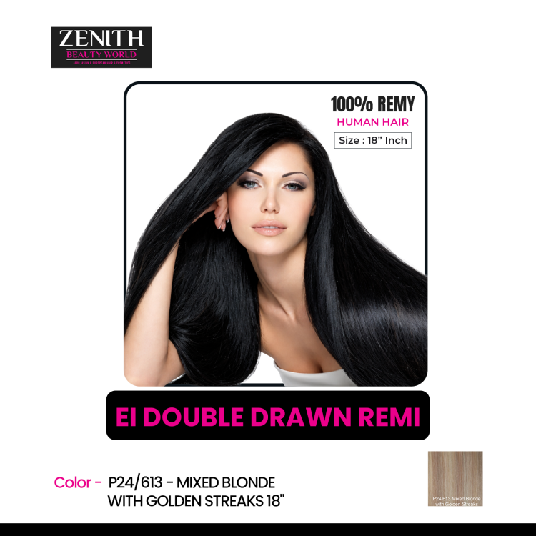 EI DOUBLE DRAWN LUMIERE REMI HAIR- P24/613 - MIXED BLONDE WITH GOLDEN STREAKS 18