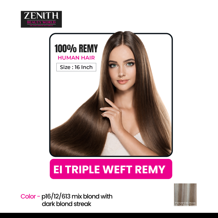  EI TRIPLE WEFT REMY  - P16/12/613 - MIX BLONDE WITH DARK BLONDE STREAKS 16