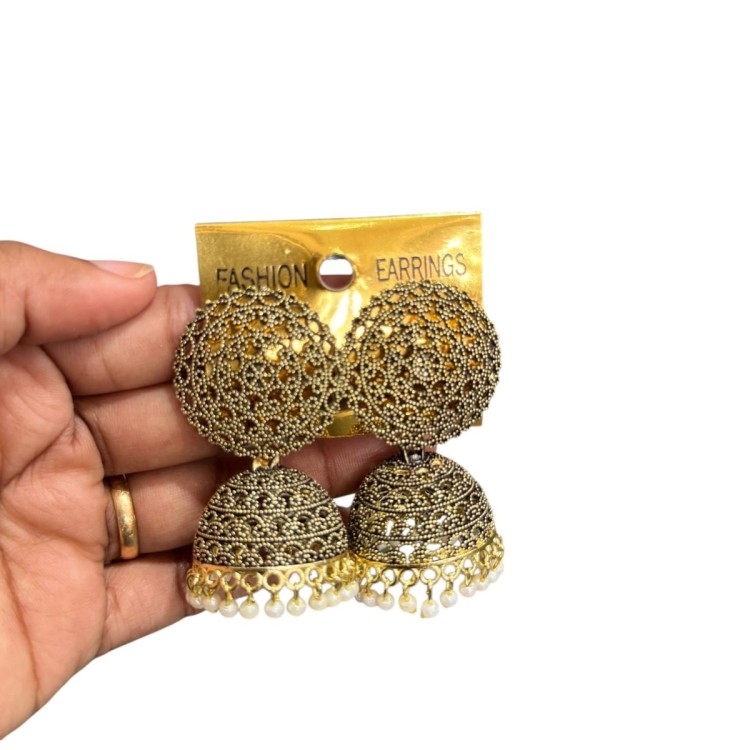 Intricate Jhumka-Style Fashion Earrings with Pearl Detailing