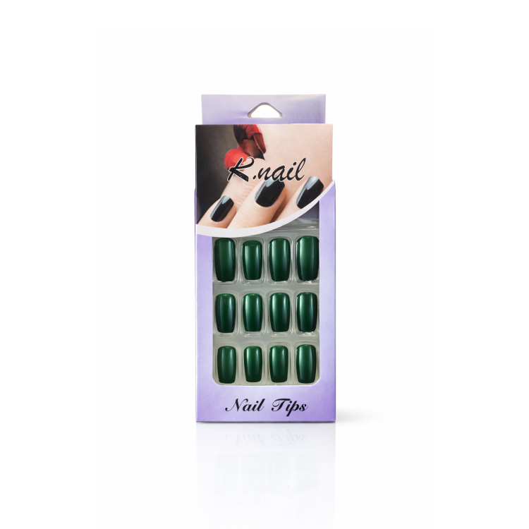 K. NAIL NAIL TIPS – DARK GREEN GLOSSY SET