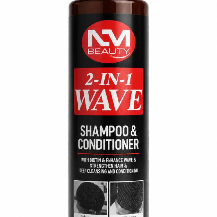 M BEAUTY 2-IN-1 WAVE SHAMPOO & CONDITIONER WITH BIOTIN & ENHANCE WAVE & STRENGTHENS HAIR & DEEP CLEANSING AND CONDITIONING 6.76OZ