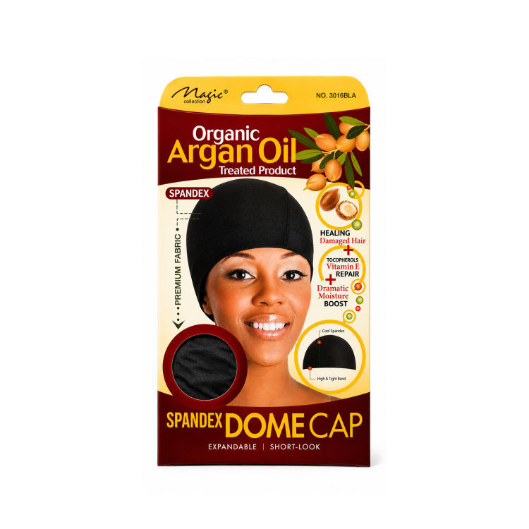 Magic Collection Organic Argan Oil Treated Spandex Dome Cap Black