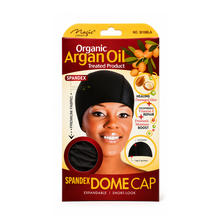 Magic Collection Organic Argan Oil Treated Spandex Dome Cap Black