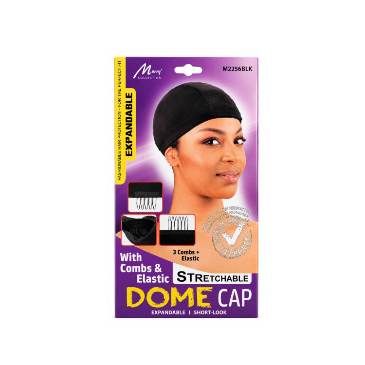Murry Collection Stretchable Dome Cap with Combs & Elastic – Black