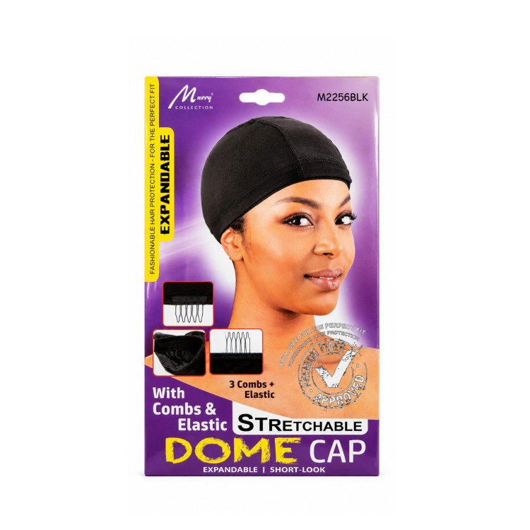Murry Collection Stretchable Dome Cap with Combs & Elastic Black