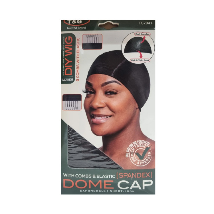 T&G UK DIY Wig Spandex Dome Cap with 3 Combs & Elastic  Black