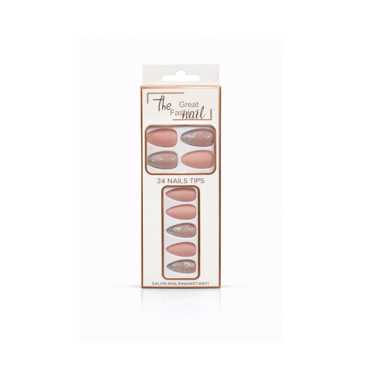 THE GREAT FASHION NAIL – 24 NAILS TIPS (NUDE PINK & GLITTER PRESS-ON SET)