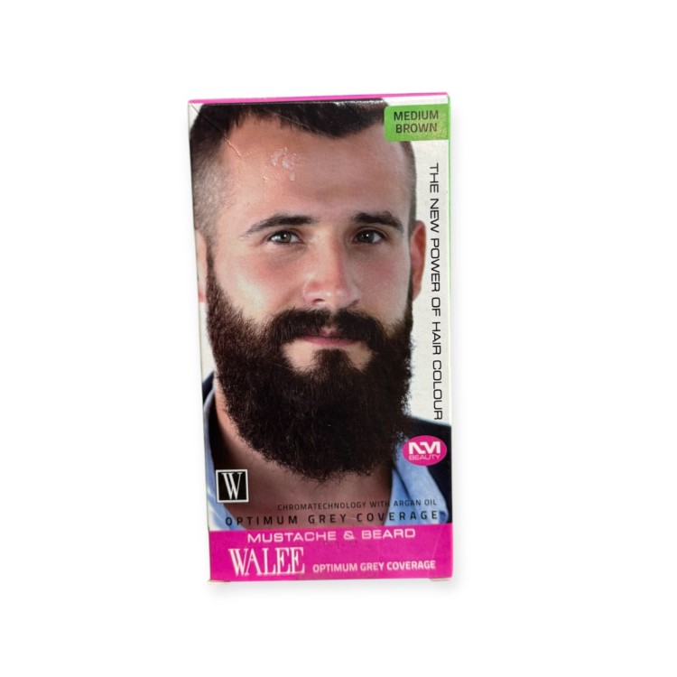 Walee Optimum Grey Coverage Mustache & Beard - Medium Brown