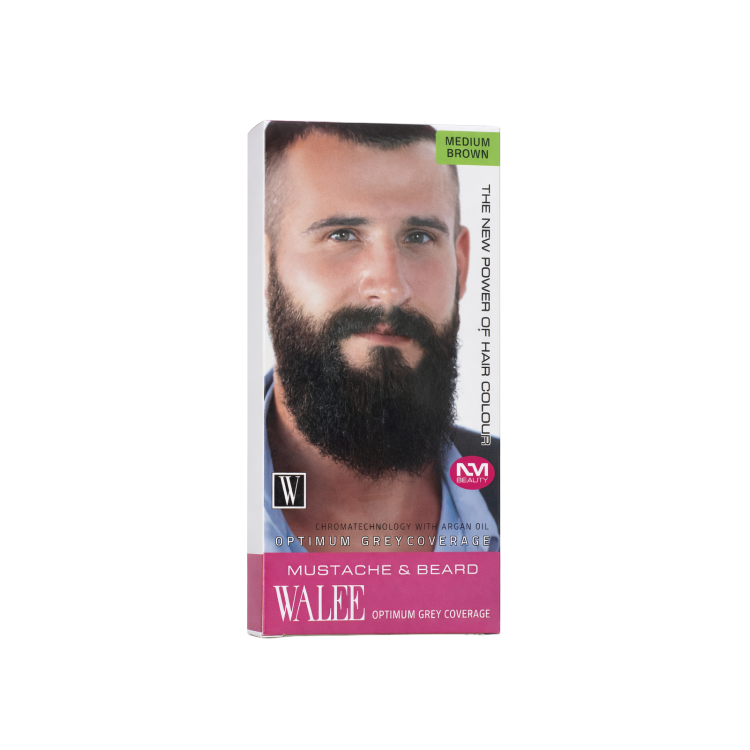 Walee Optimum Grey Coverage Mustache &Beard  Medium Brown